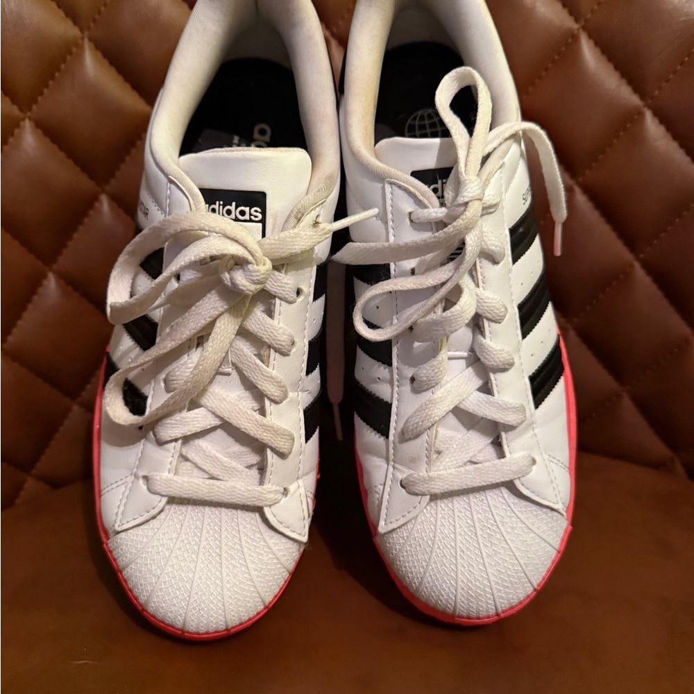 Adidas Superstar White and Black with Pink Soles and Black Drip - Picture 4 of 7